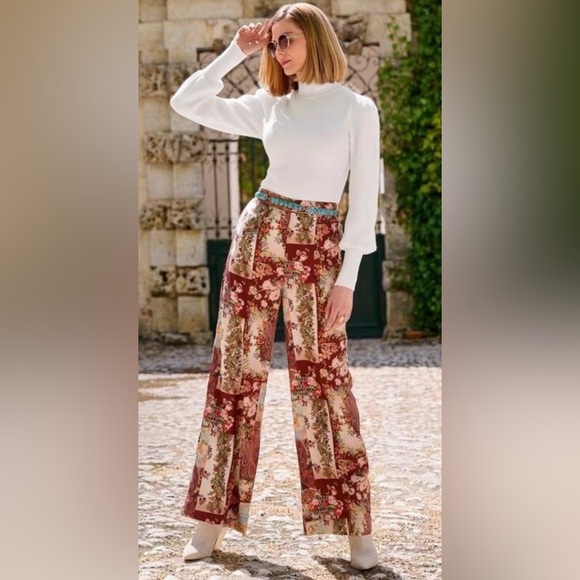 Boston Proper Pants - BOSTON PROPER Patchwork Print High Waist Palazzo Pant Wide Leg Women Size XXS